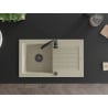 Mexen Pablo évier en granit 1-cuve avec égouttoir 752 x 436 mm, beige, siphon noir - 6510751010-69-B