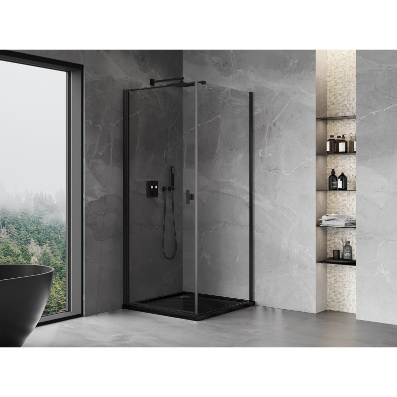 Mexen Mist-B cabine de douche pivotante 70 x 70 cm, transparent, noir - 8A2T-070-070-70-00