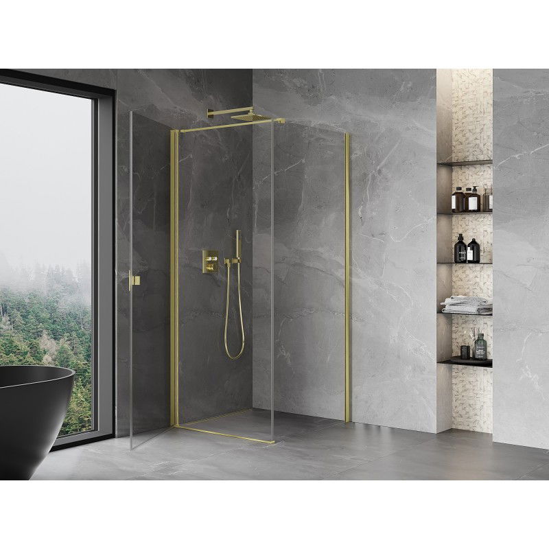 Mexen Mist-B cabine de douche pivotante 90 x 90 cm, transparent, or brossé - 8A2T-090-090-55-00