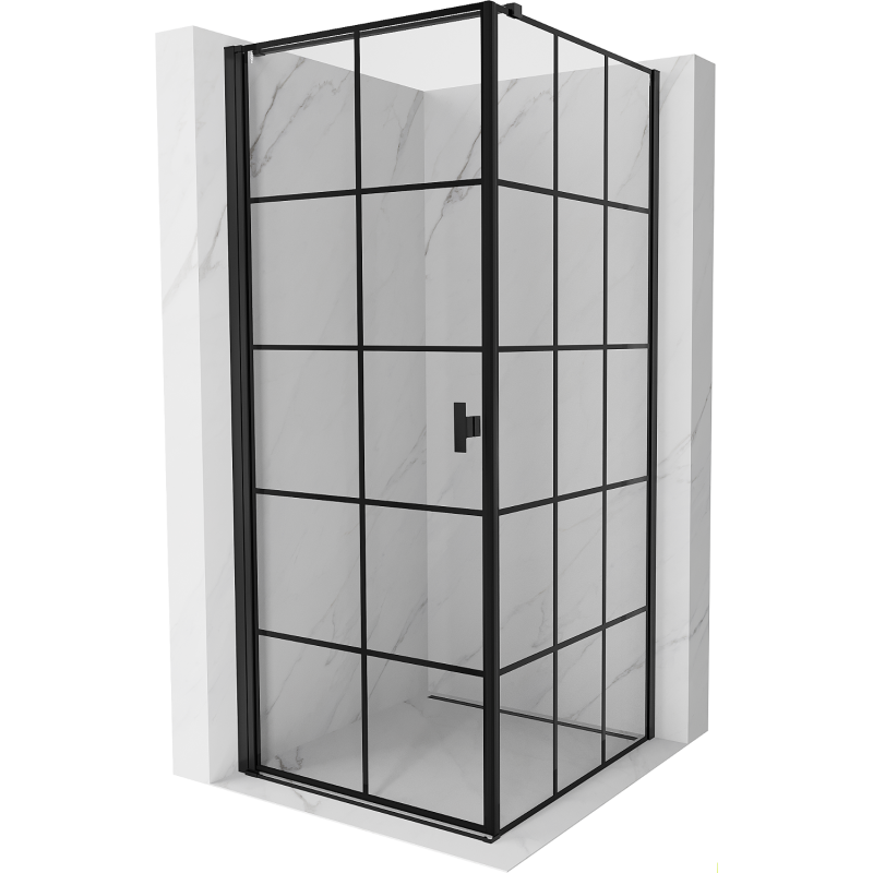 Mexen Mist-B cabine de douche pivotante gauche 80 x 80 cm, grille noire, noire - 8A2T-080-080-70-77-L
