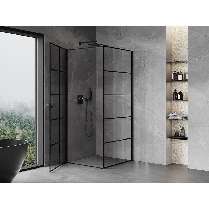 Mexen Mist-B cabine de douche pivotante gauche 90 x 90 cm, grille noire, noir - 8A2T-090-090-70-77-L