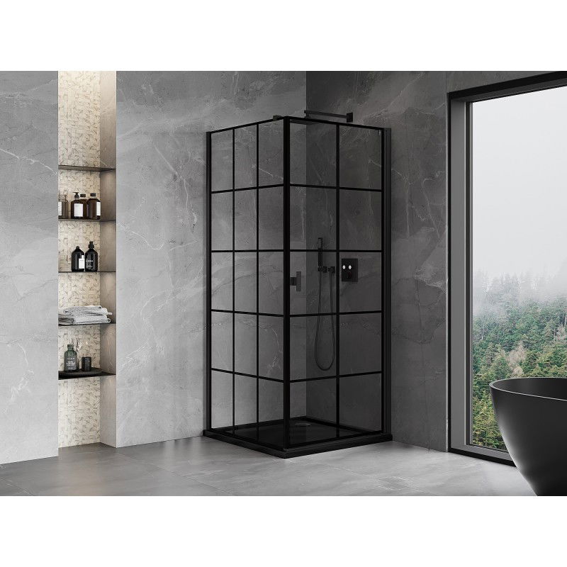 Mexen Mist-B cabine de douche pivotante à droite 70 x 70 cm, grille noire, noir - 8A2T-070-070-70-77-P
