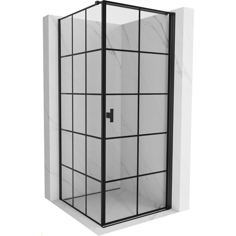 Mexen Mist-B cabine de douche pivotante droite 100 x 100 cm, grille noire, noir - 8A2T-100-100-70-77-P