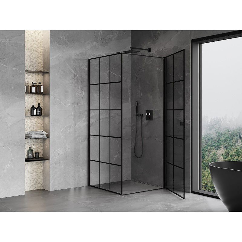 Mexen Mist-B cabine de douche pivotante droite 100 x 100 cm, grille noire, noir - 8A2T-100-100-70-77-P