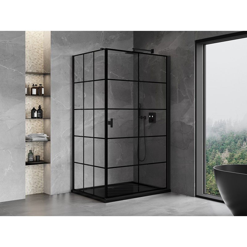 Mexen Mist-B  cabine de douche à charnière droite 80 x 70 cm, grille noire, noire - 8A2T-080-070-70-77-P