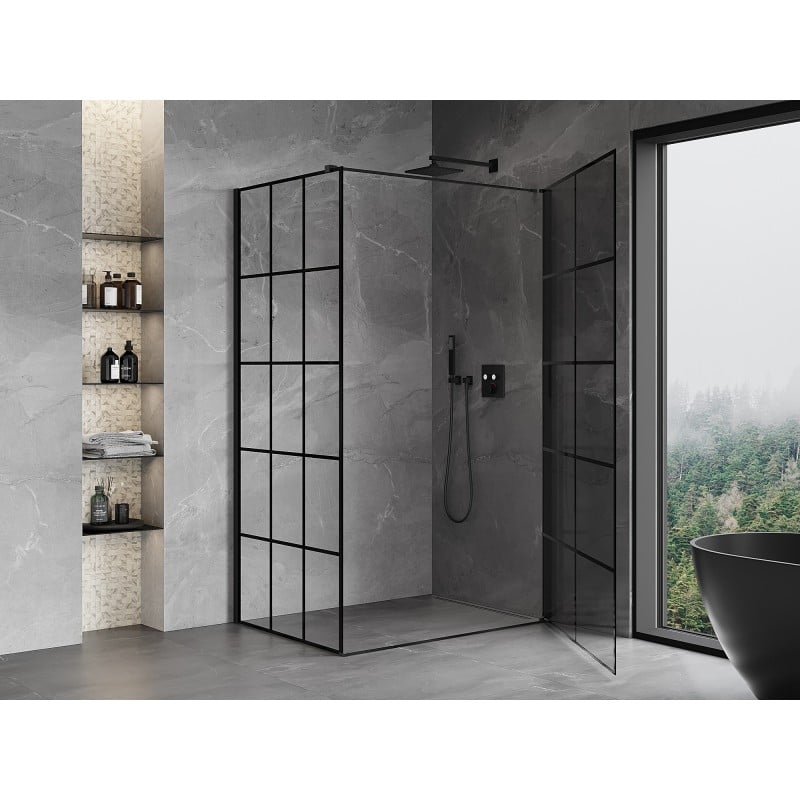 Mexen Mist-B  cabine de douche pivotante droite 80 x 75 cm, grille noire, noir - 8A2T-080-075-70-77-P
