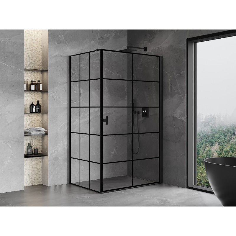 Mexen Mist-B cabine de douche pivotante droite 100 x 75 cm, grille noire, noir - 8A2T-100-075-70-77-P