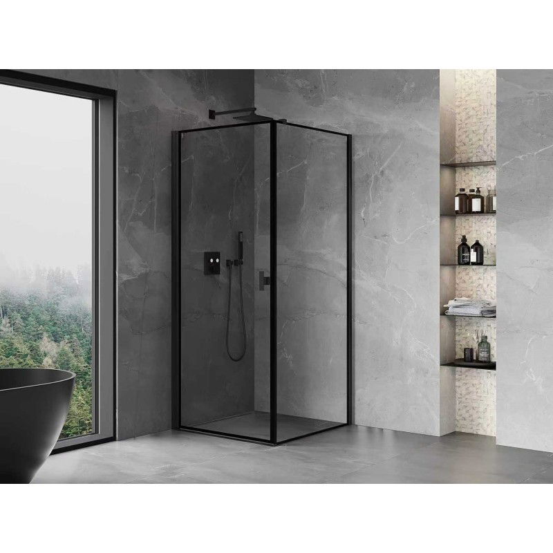 Mexen Mist-B cabine de douche avec porte battante gauche 70 x 70 cm, cadre noir, noir - 8A2T-070-070-70-70-L