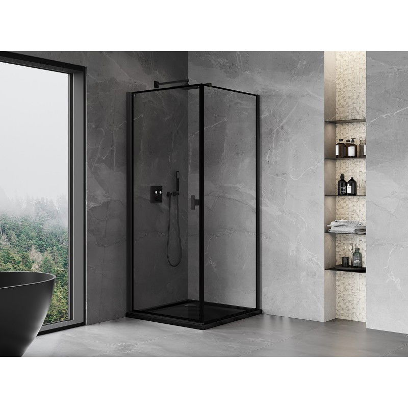 Mexen Mist-B cabine de douche avec porte battante gauche 70 x 70 cm, cadre noir, noir - 8A2T-070-070-70-70-L