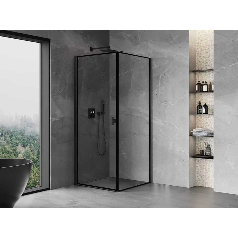 Mexen Mist-B cabine de douche pivotante gauche 90 x 90 cm, cadre noir, noir - 8A2T-090-090-70-70-L