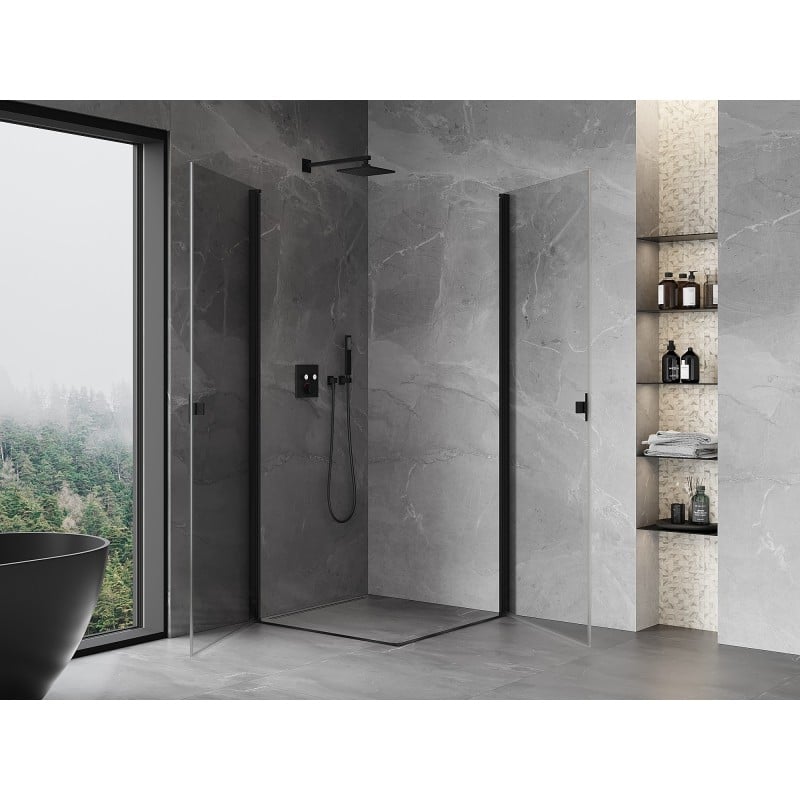 Mexen Mist-B Duo cabine de douche pivotante 75 x 75 cm, transparente, noire - 8A2-075-075-70-00