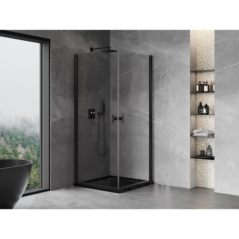 Mexen Mist-B Duo cabine de douche pivotante 85 x 85 cm, transparente, noire - 8A2-085-085-70-00