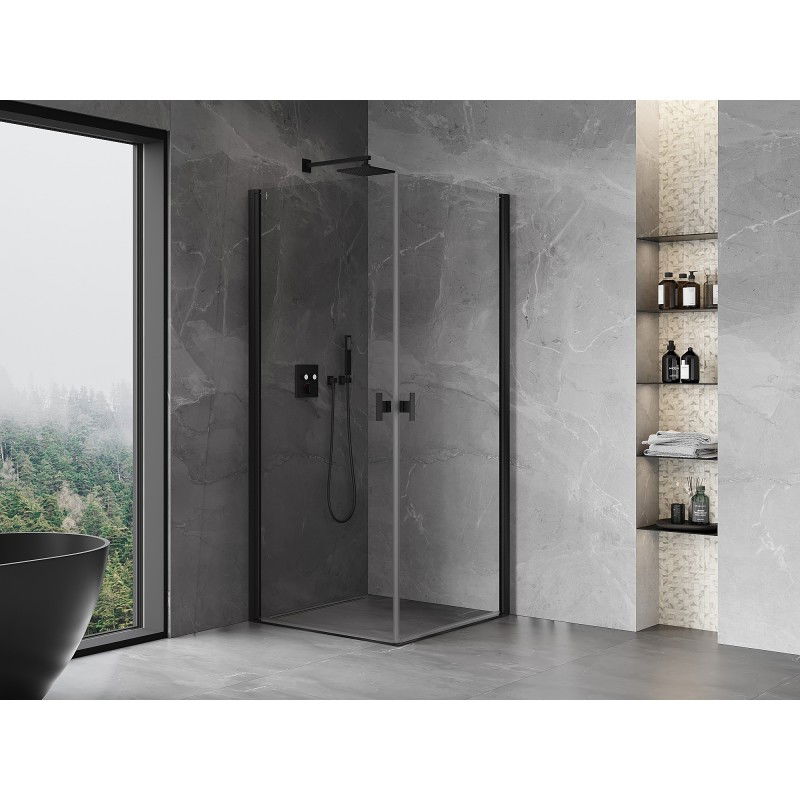 Mexen Mist-B Duo cabine de douche pivotante 90 x 90 cm, transparent, noire - 8A2-090-090-70-00