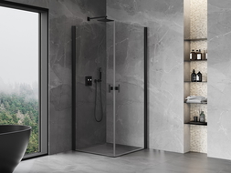 Mexen Mist-B Duo cabine de douche pivotante 90 x 90 cm, transparent, noire - 8A2-090-090-70-00