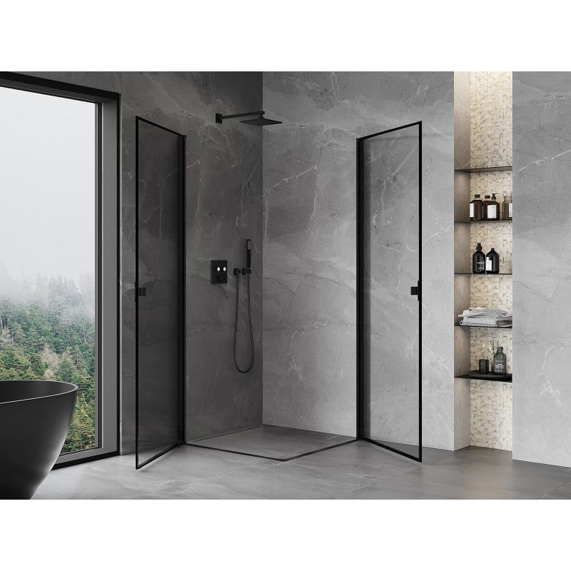 Mexen Mist-B Duo cabine de douche battante 90 x 90 cm, cadre noir, noir - 8A2-090L-090P-70-70