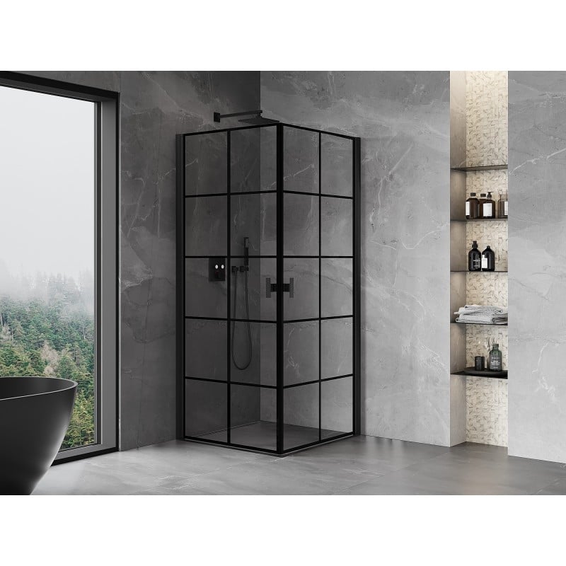 Mexen Mist-B Duo cabine de douche à charnières 80 x 80 cm, grille noire, noire - 8A2-080L-080P-70-77