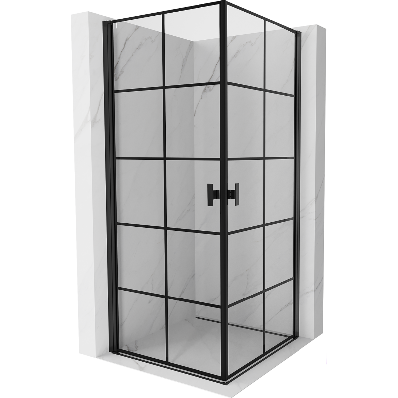 Mexen Mist-B Duo cabine de douche pivotante 90 x 90 cm, grille noire, noir - 8A2-090L-090P-70-77