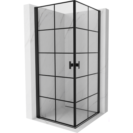 Mexen Mist-B Duo cabine de douche pivotante 100 x 100 cm, grille noire, noir - 8A2-100L-100P-70-77