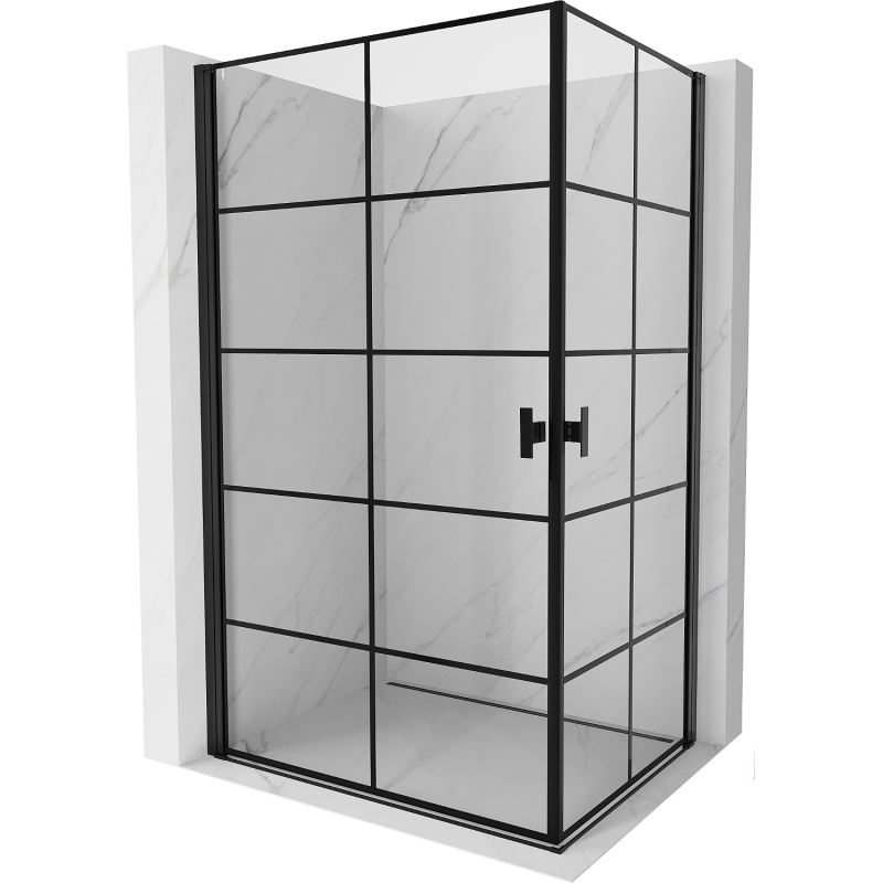 Mexen Mist-B Duo cabine de douche pivotante 90 x 80 cm, grille noire, noire - 8A2-090L-080P-70-77