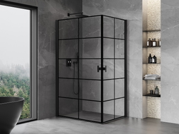 Mexen Mist-B Duo cabine de douche pivotante 70 x 90 cm, grille noire, noire - 8A2-070L-090P-70-77