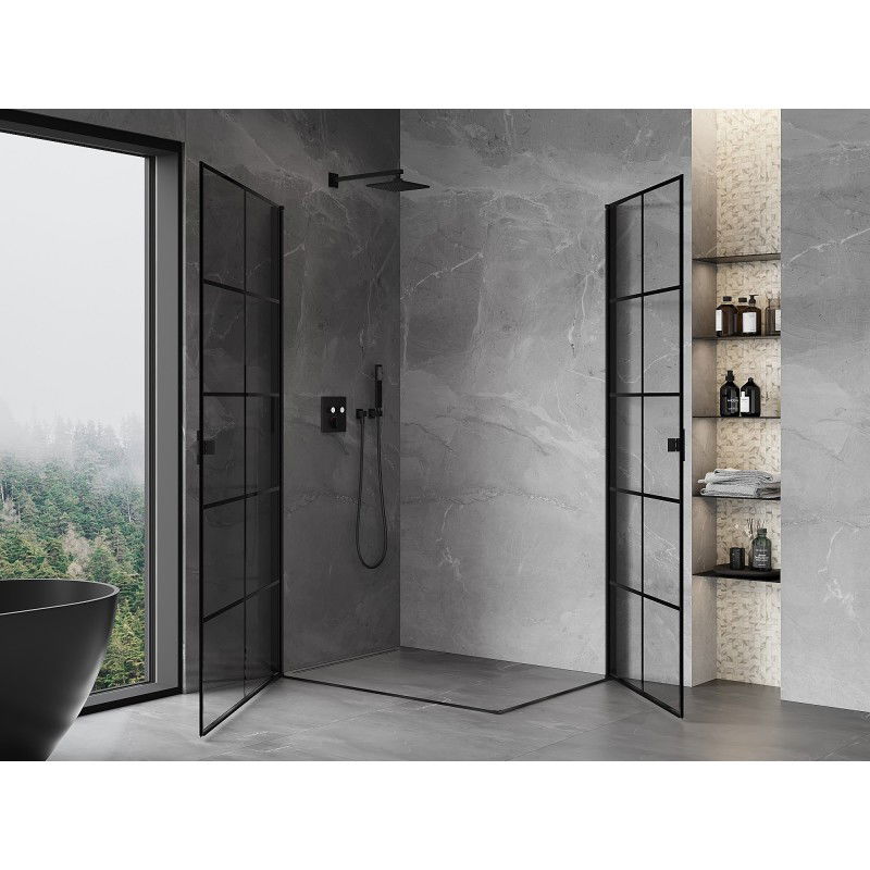 Mexen Mist-B Duo cabine de douche pivotante 70 x 100 cm, grille noire, noir - 8A2-070L-100P-70-77