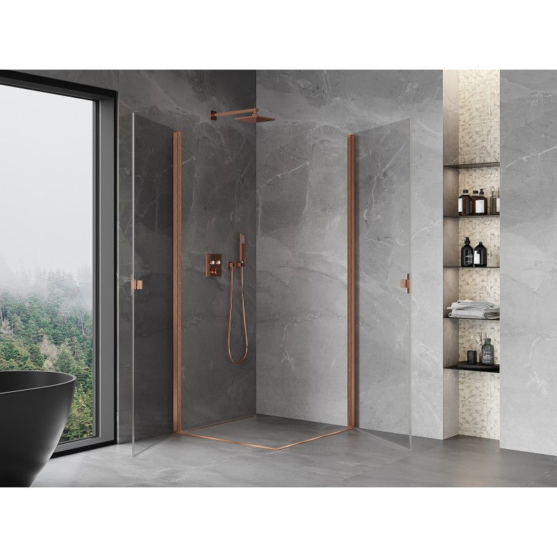 Mexen Mist-B Duo cabine de douche avec porte battante 70 x 70 cm, transparente, cuivre brossé - 8A2-070-070-65-00