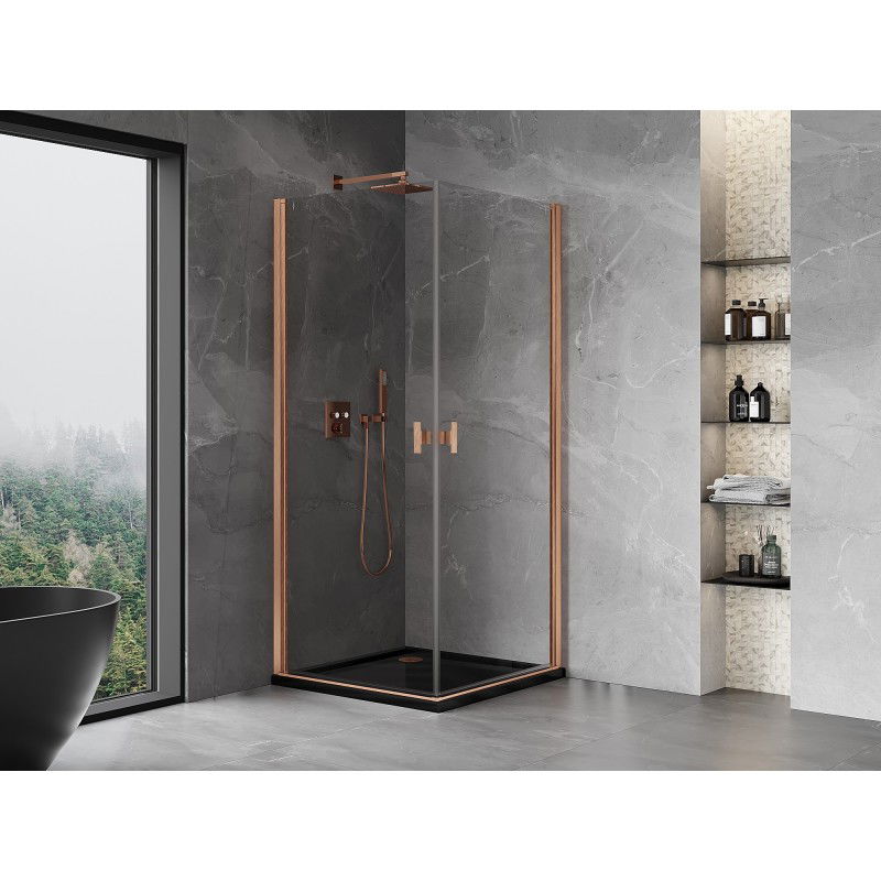 Mexen Mist-B Cabine de douche pivotante Duo 85 x 85 cm, transparent, cuivre brossé - 8A2-085-085-65-00