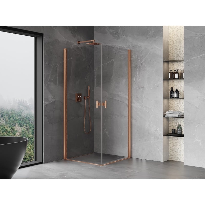 Mexen Mist-B Duo cabine de douche pivotante 90 x 90 cm, transparent, cuivre brossé - 8A2-090-090-65-00
