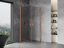 Mexen Mist-B Duo cabine de douche pivotante 90 x 90 cm, transparent, cuivre brossé - 8A2-090-090-65-00