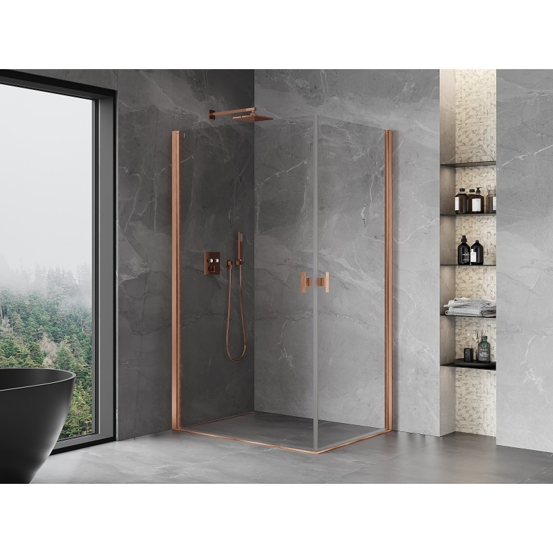 Mexen Mist-B Duo cabine de douche pivotante 95 x 80 cm, transparent, cuivre brossé - 8A2-095-080-65-00