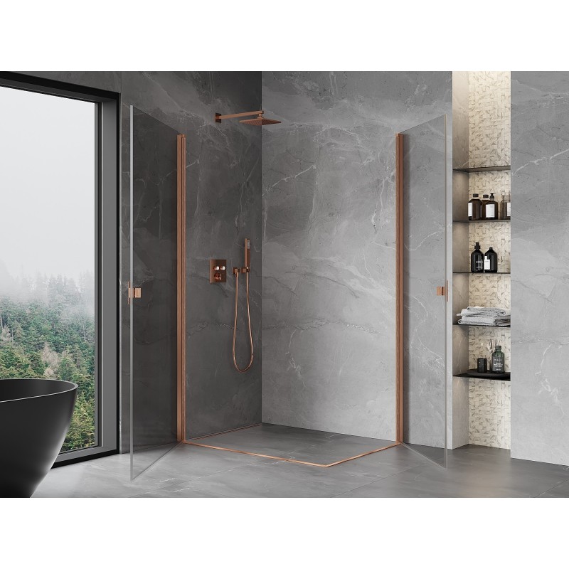 Mexen Mist-B Duo cabine de douche pivotante 90 x 85 cm, transparent, cuivre brossé - 8A2-090-085-65-00