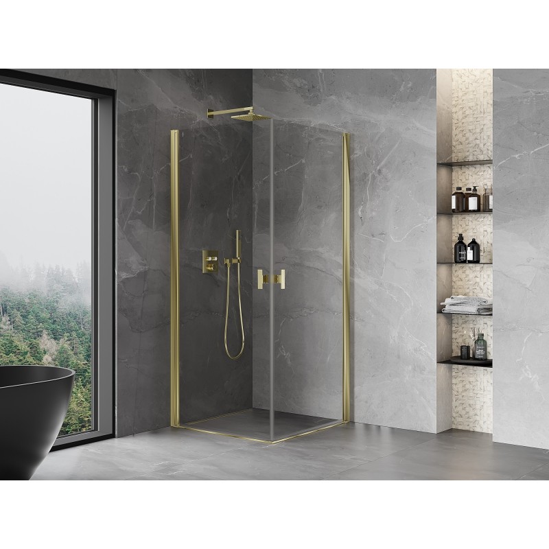 Mexen Mist-B Duo cabine de douche pivotante 75 x 75 cm, transparent, or - 8A2-075-075-50-00