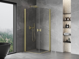 Mexen Mist-B Duo cabine de douche pivotante 70 x 70 cm, transparent, or brossé - 8A2-070-070-55-00