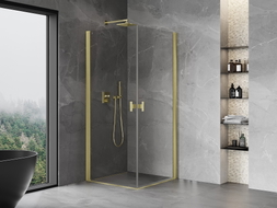 Mexen Mist-B Duo cabine de douche pivotante 75 x 75 cm, transparent, or brossé - 8A2-075-075-55-00