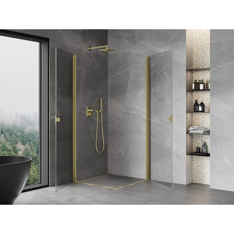 Mexen Mist-B Duo cabine de douche pivotante 80 x 80 cm, transparent, or brossé - 8A2-080-080-55-00