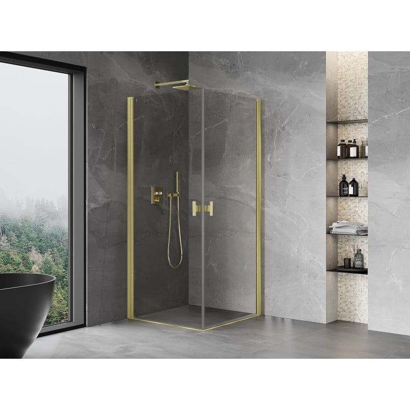 Mexen Mist-B Duo cabine de douche pivotante 100 x 100 cm, transparent, or brossé - 8A2-100-100-55-00