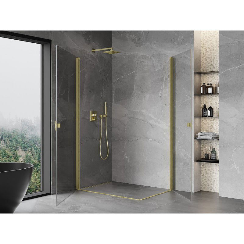 Mexen Mist-B Duo cabine de douche pivotante 90 x 70 cm, transparent, or brossé - 8A2-090-070-55-00