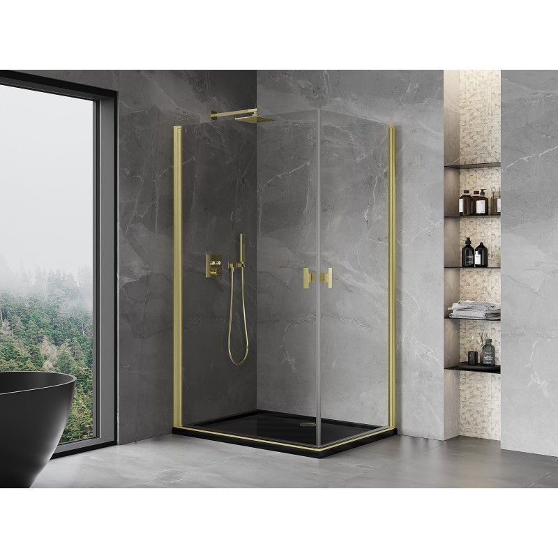 Mexen Mist-B Duo cabine de douche pliante 95 x 75 cm, transparent, or brossé - 8A2-095-075-55-00