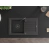 Mexen Pablo évier de cuisine en granit à 1 bac avec égouttoir 752 x 436 mm, noir moucheté, siphon noir - 6510751010-76-B