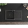 Mexen Pablo évier en granit 1 bac avec égouttoir 752 x 436 mm, noir moucheté, siphon noir - 6510751010-76-B