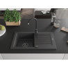 Mexen Pablo évier en granit 1 bac avec égouttoir 752 x 436 mm, noir moucheté, siphon noir - 6510751010-76-B
