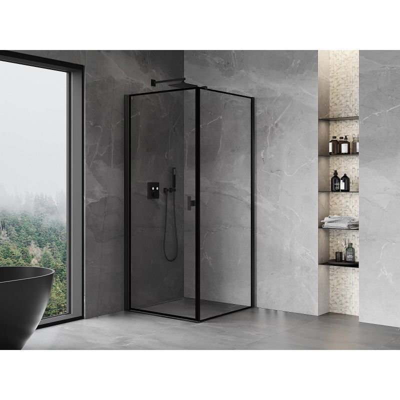 Mexen Mist-B cabine de douche pivotante droite 80 x 80 cm, cadre noir, noir - 8A2T-080-080-70-70-P