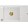 Mexen Elias évier granitique 1 bac avec égouttoir 795 x 480 mm, blanc, siphon doré - 6511791005-20-G