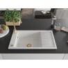 Mexen Elias évier en granit 1 bac avec égouttoir 795 x 480 mm, blanc, siphon doré - 6511791005-20-G