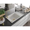 Mexen Elias évier en granit 1 bac avec égouttoir 795 x 480 mm, blanc, siphon doré - 6511791005-20-G