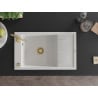Mexen Elias évier en granit 1 bac avec égouttoir 795 x 480 mm, blanc, siphon doré - 6511791005-20-G