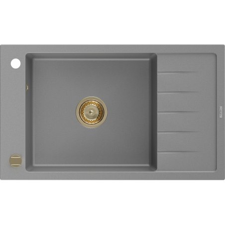 Mexen Elias évier en granit à 1 bac avec égouttoir 795 x 480 mm, gris, siphon doré - 6511791005-71-G