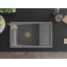 Mexen Elias évier en granit 1 bac avec égouttoir 795 x 480 mm, gris, siphon doré - 6511791005-71-G
