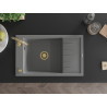 Mexen Elias évier en granit à 1 bac avec égouttoir 795 x 480 mm, gris, siphon doré - 6511791005-71-G