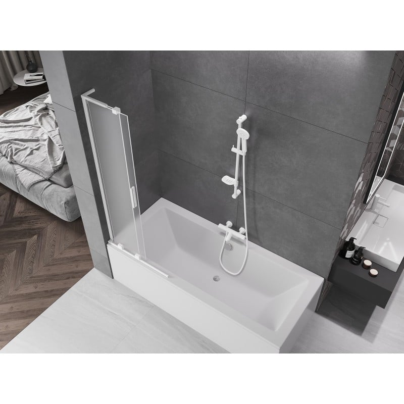 Mexen Velar L paroi de baignoire coulissante à 2 panneaux 75 x 150 cm, givré, blanc - 896-075-003-31-20